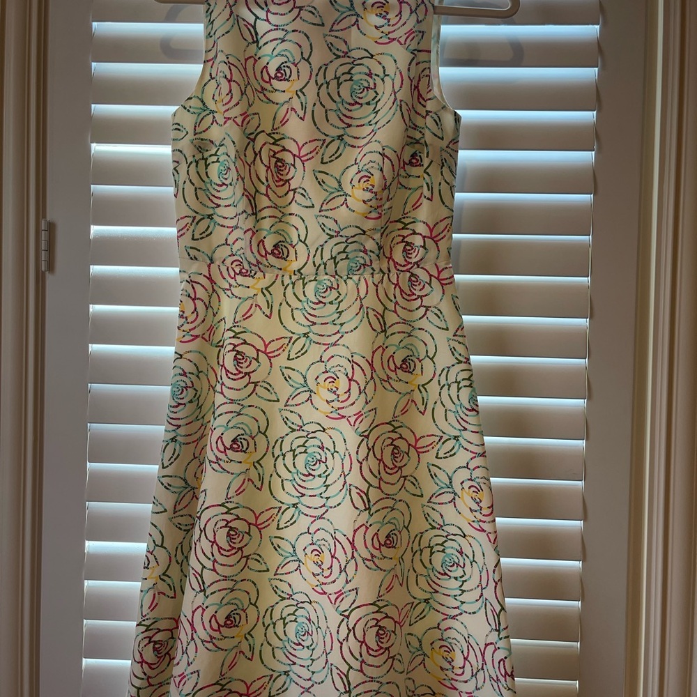 Sleeveless Floral A-Line Dress in Cream with Multicolor Rose Print